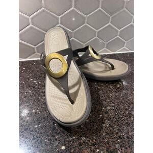 Chocolate Brown Sanrah Circle Womens Crocs Sandals Sz 10 Gold Expresso Flip Flop